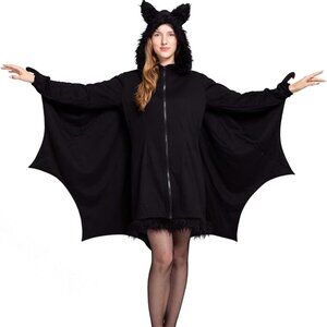 Black Bat Zip Hoodie Costume Bat Cat Ladies Halloween 🎃 👻